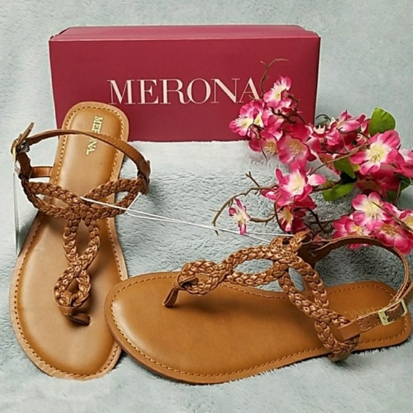 Merona Shoes - Tan vegan leather sandals with ankle strap